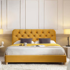 Leamington Deep-Buttoned Upholstered Bed, Turmeric Yellow Velvet