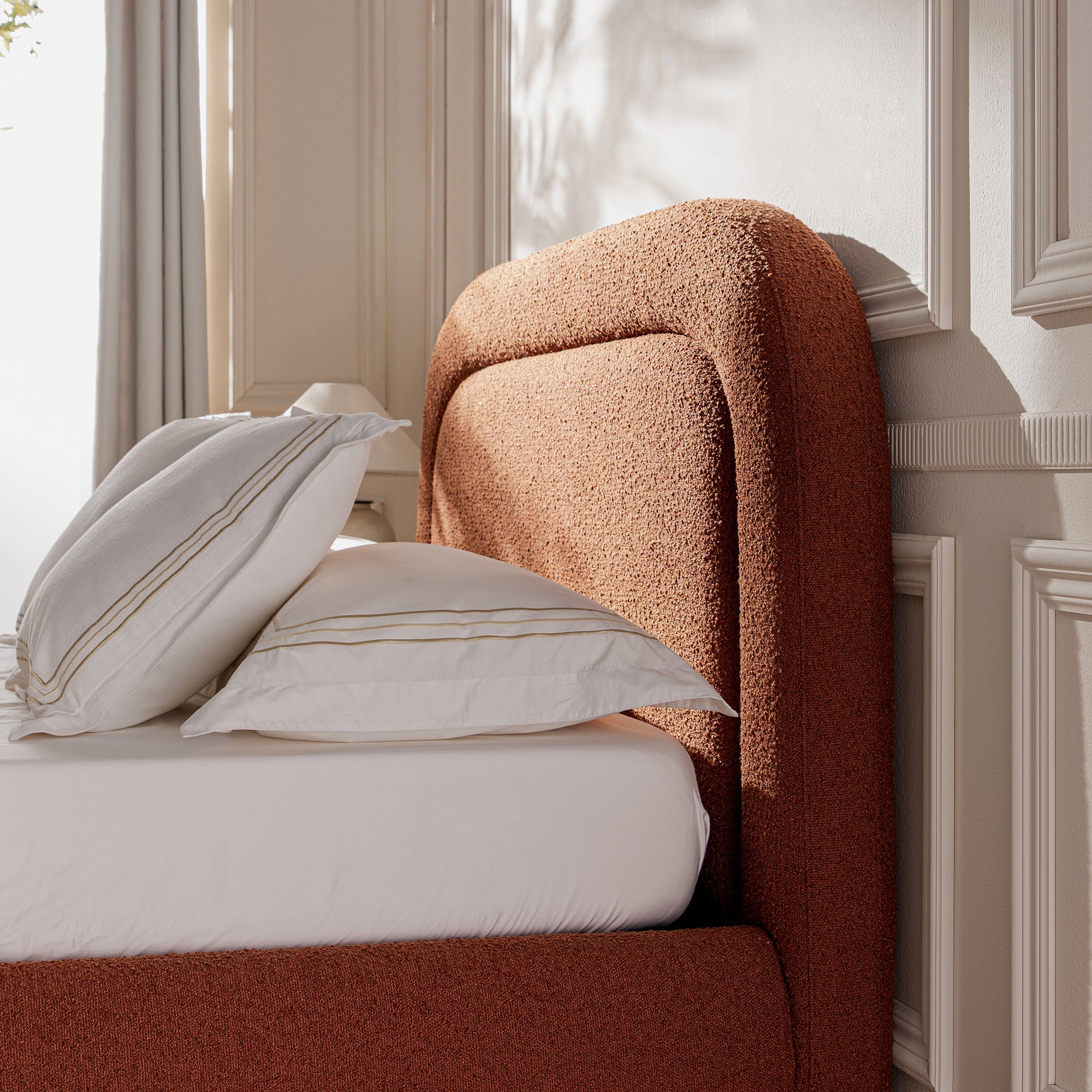 Luella Upholstered Wooden Plinth Base Storage Bed, Rust Boucle