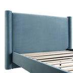 Galerie Misty Blue Velvet Pillar Upholstered Bed
