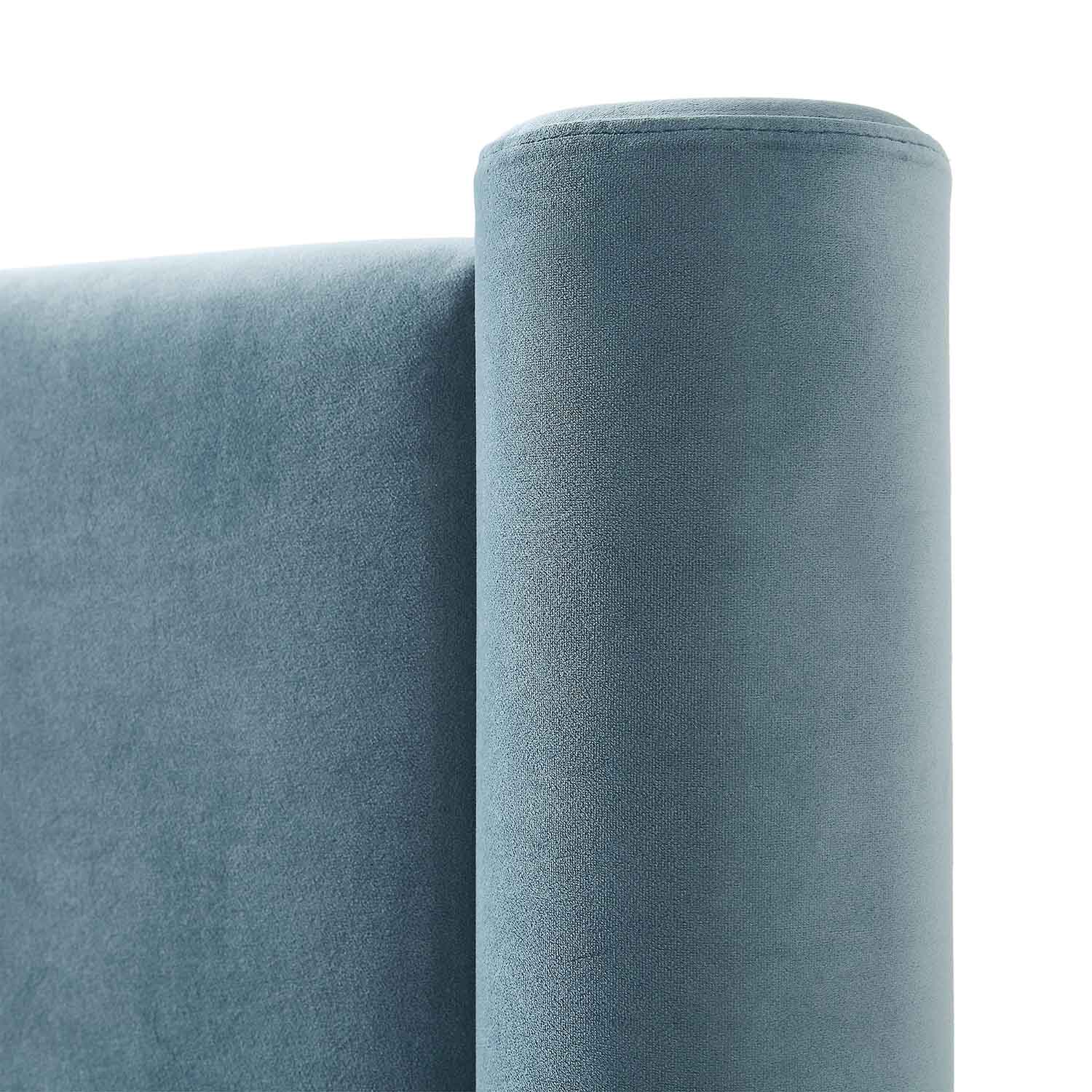 Galerie Misty Blue Velvet Pillar Upholstered Bed