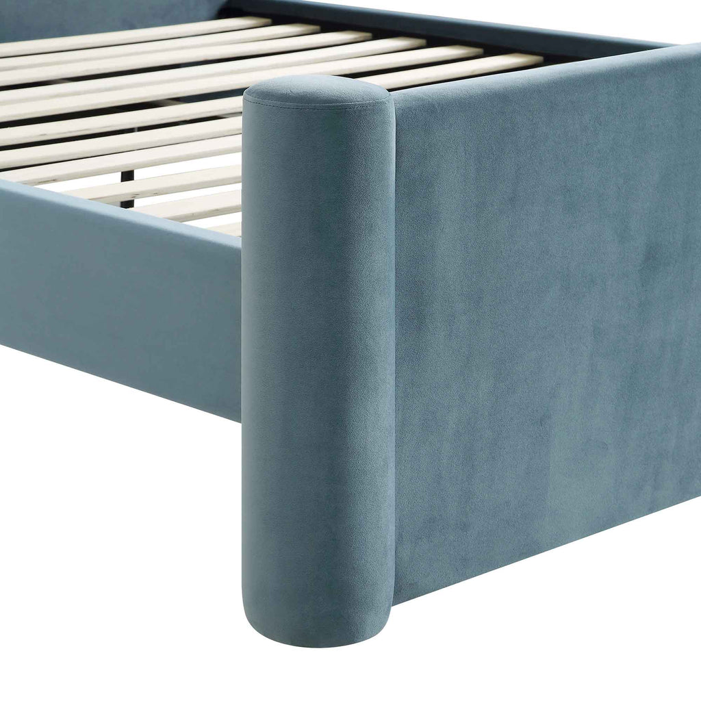 Galerie Misty Blue Velvet Pillar Upholstered Bed