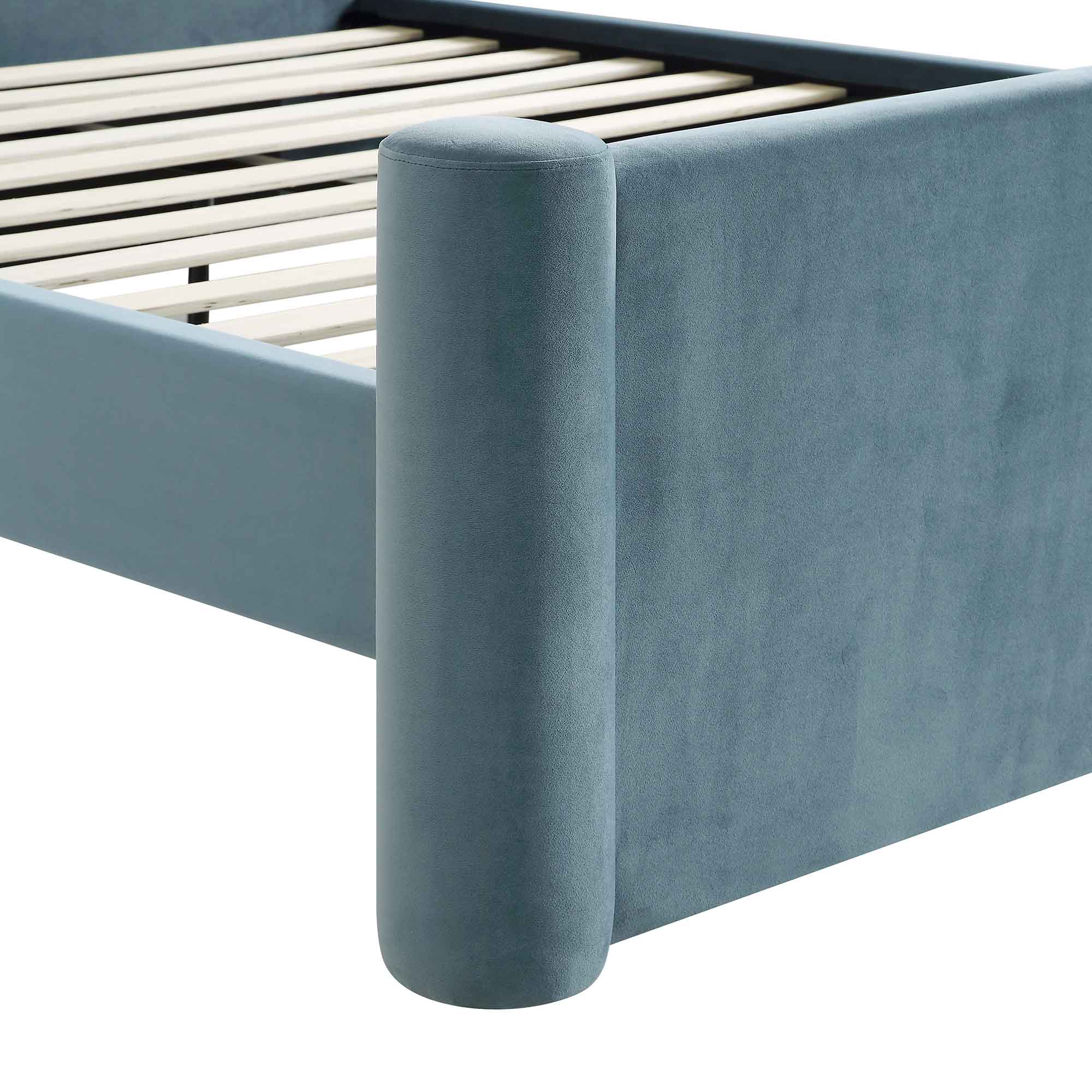 Galerie Misty Blue Velvet Pillar Upholstered Bed
