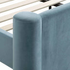Galerie Misty Blue Velvet Pillar Upholstered Bed