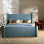 Galerie Misty Blue Velvet Pillar Upholstered Bed