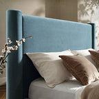Galerie Misty Blue Velvet Pillar Upholstered Bed