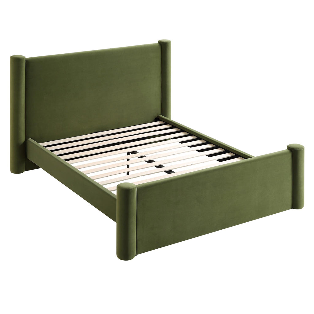 Galerie Moss Green Velvet Pillar Upholstered Bed