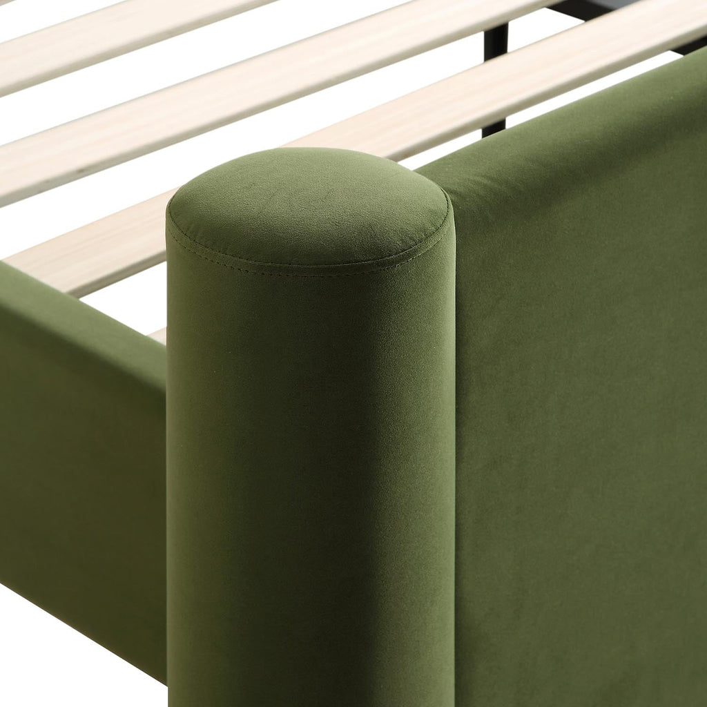 Galerie Moss Green Velvet Pillar Upholstered Bed