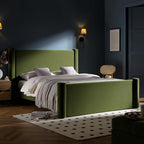 Galerie Moss Green Velvet Pillar Upholstered Bed