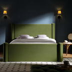 Galerie Moss Green Velvet Pillar Upholstered Bed