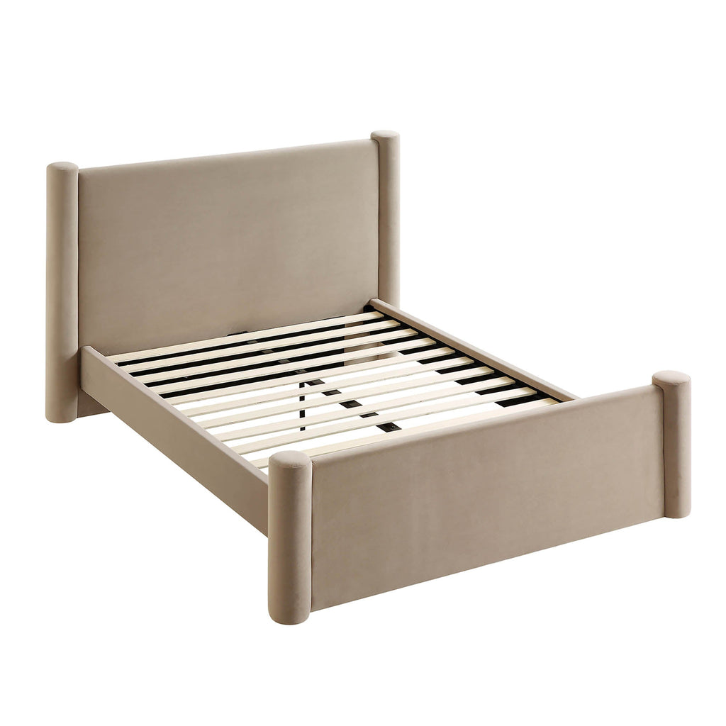 Galerie Taupe Velvet Pillar Upholstered Bed