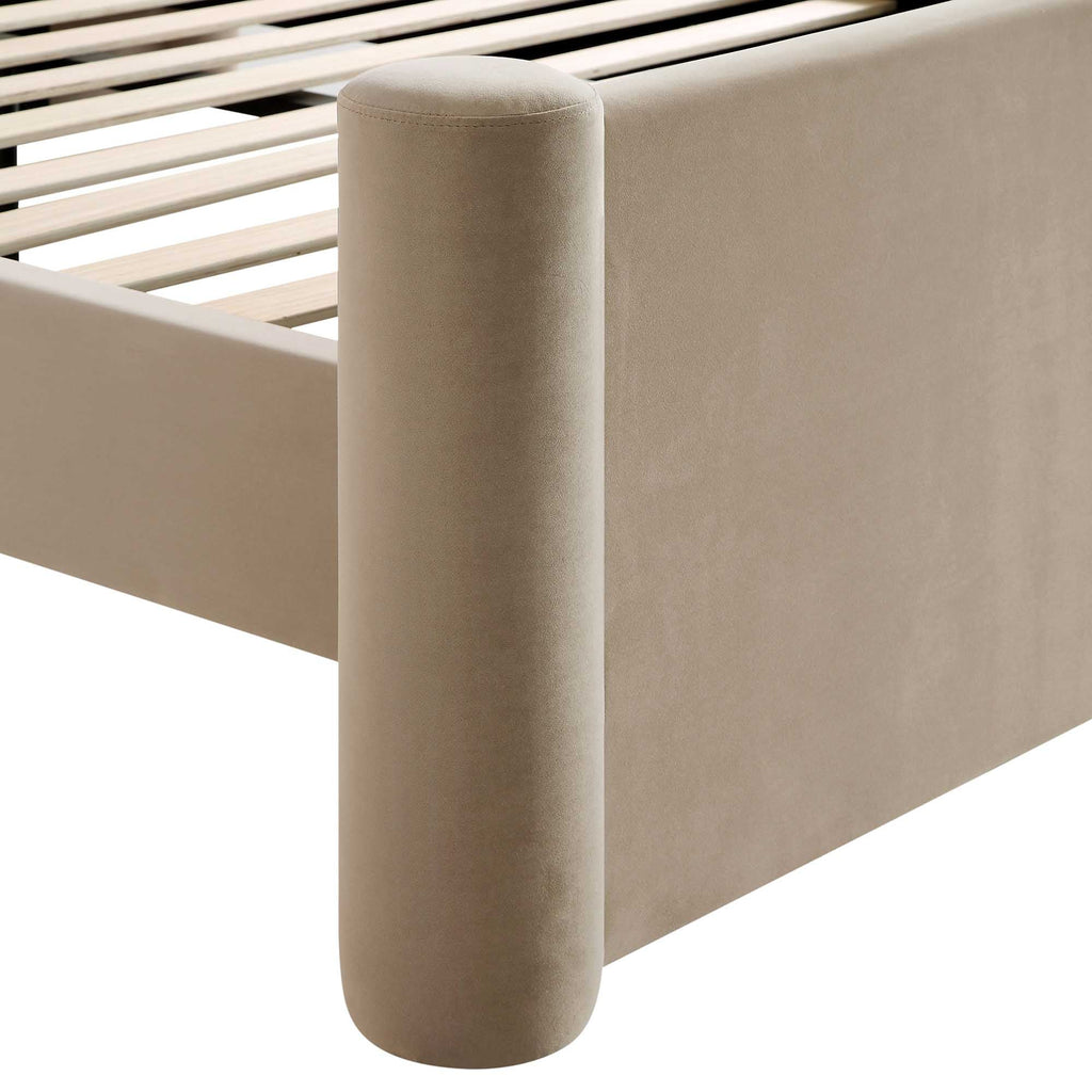 Galerie Taupe Velvet Pillar Upholstered Bed