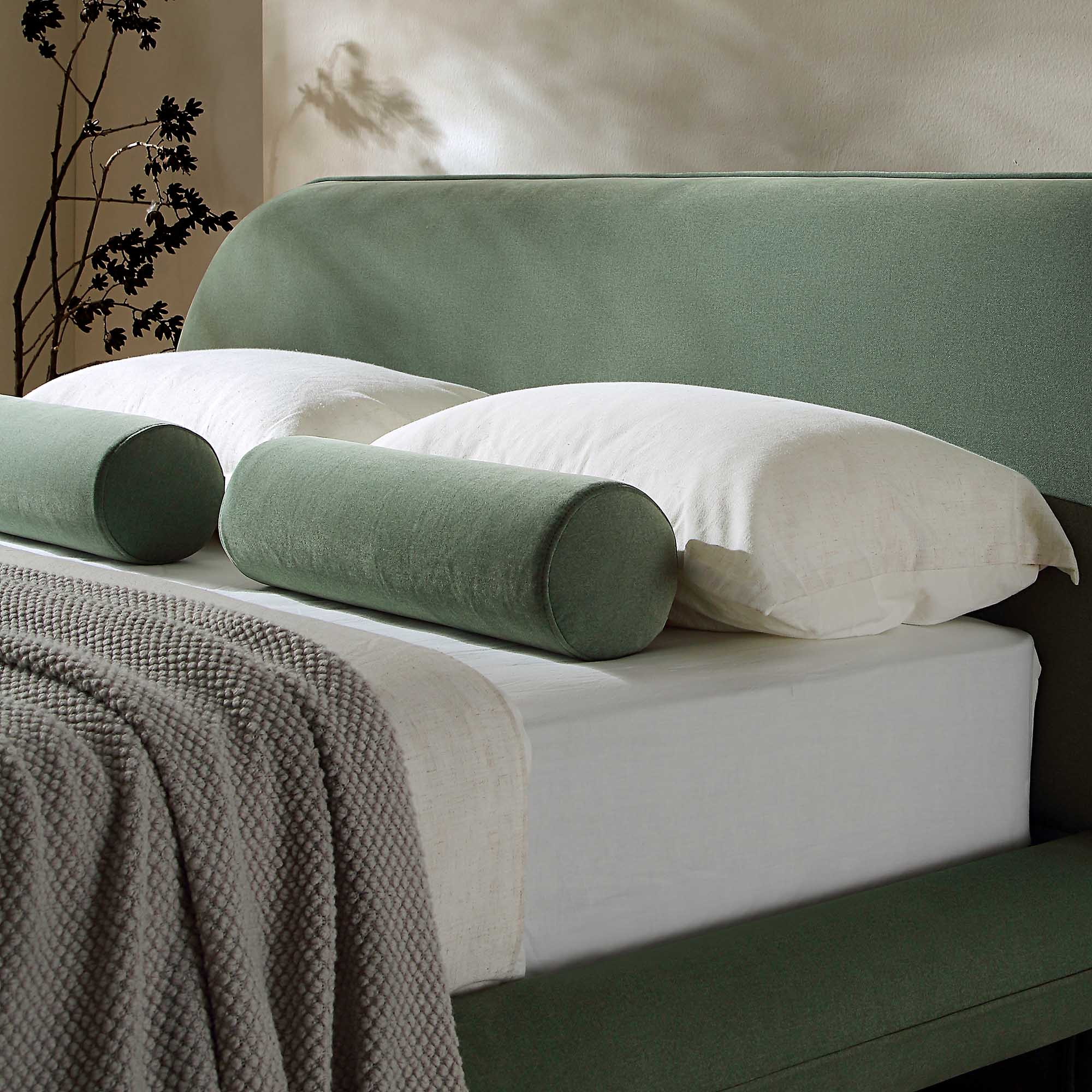 Elystan Oval Headboard Upholstered Bed, Olive Green Fabric