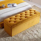 Leamington Deep-Buttoned Ottoman Storage Bench, Turmeric Yellow Velvet