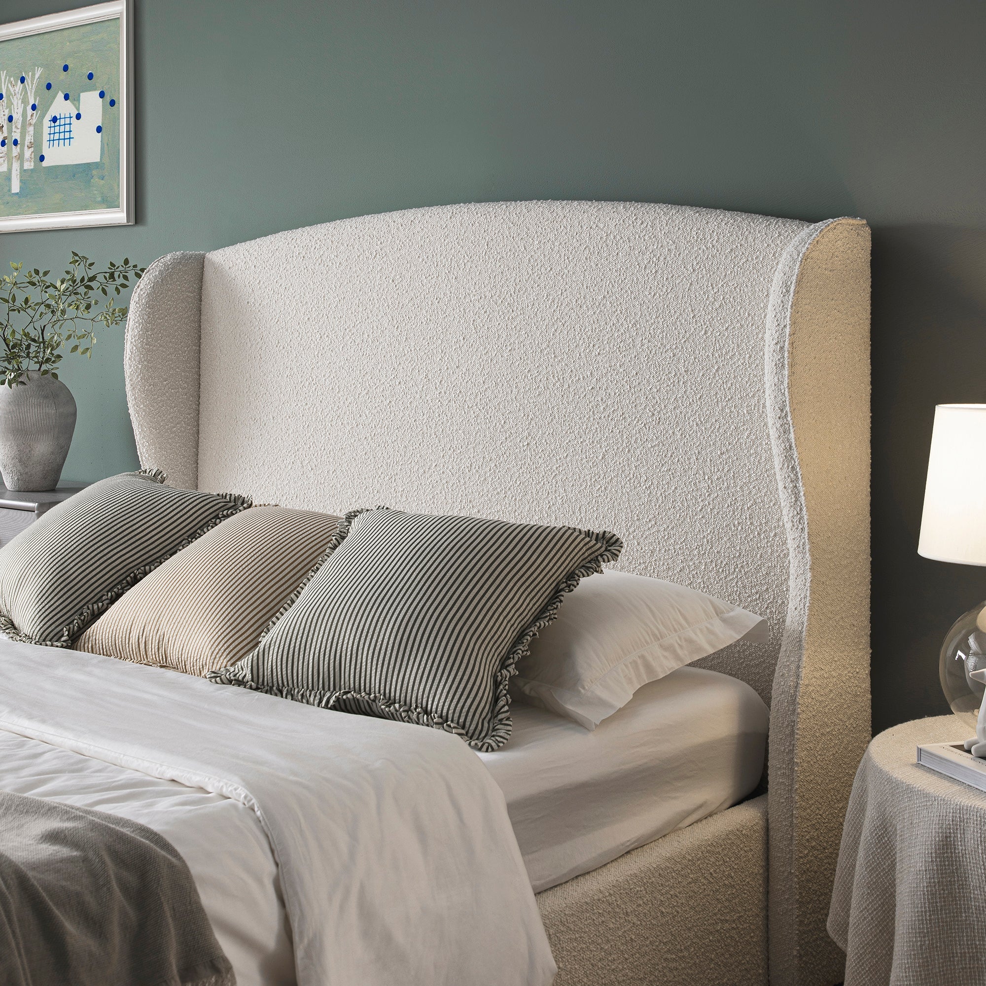 Kimberly Winged Upholstered Storage Bed, Ecru Boucle