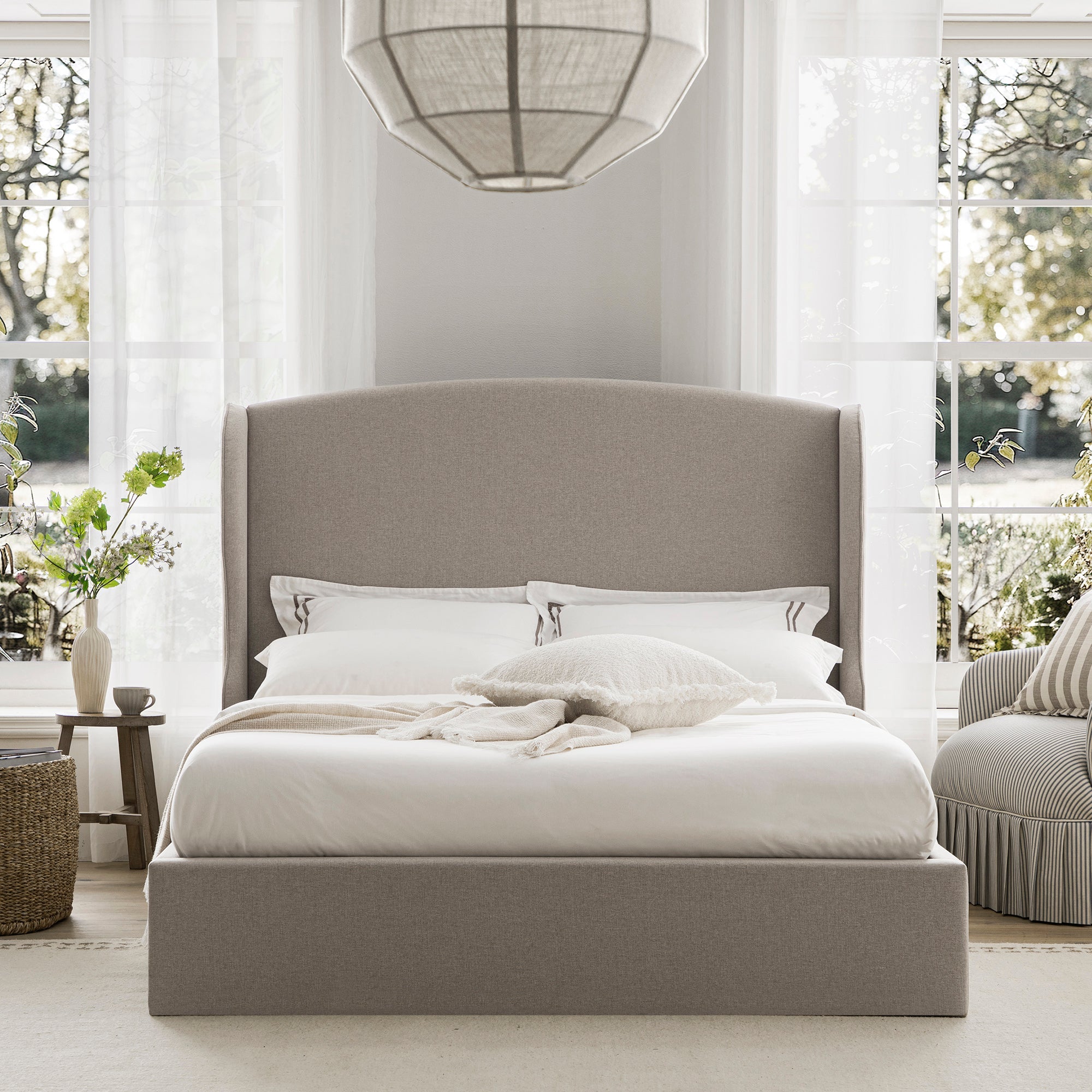 Kimberly Winged Upholstered Storage Bed, Sand Fabric