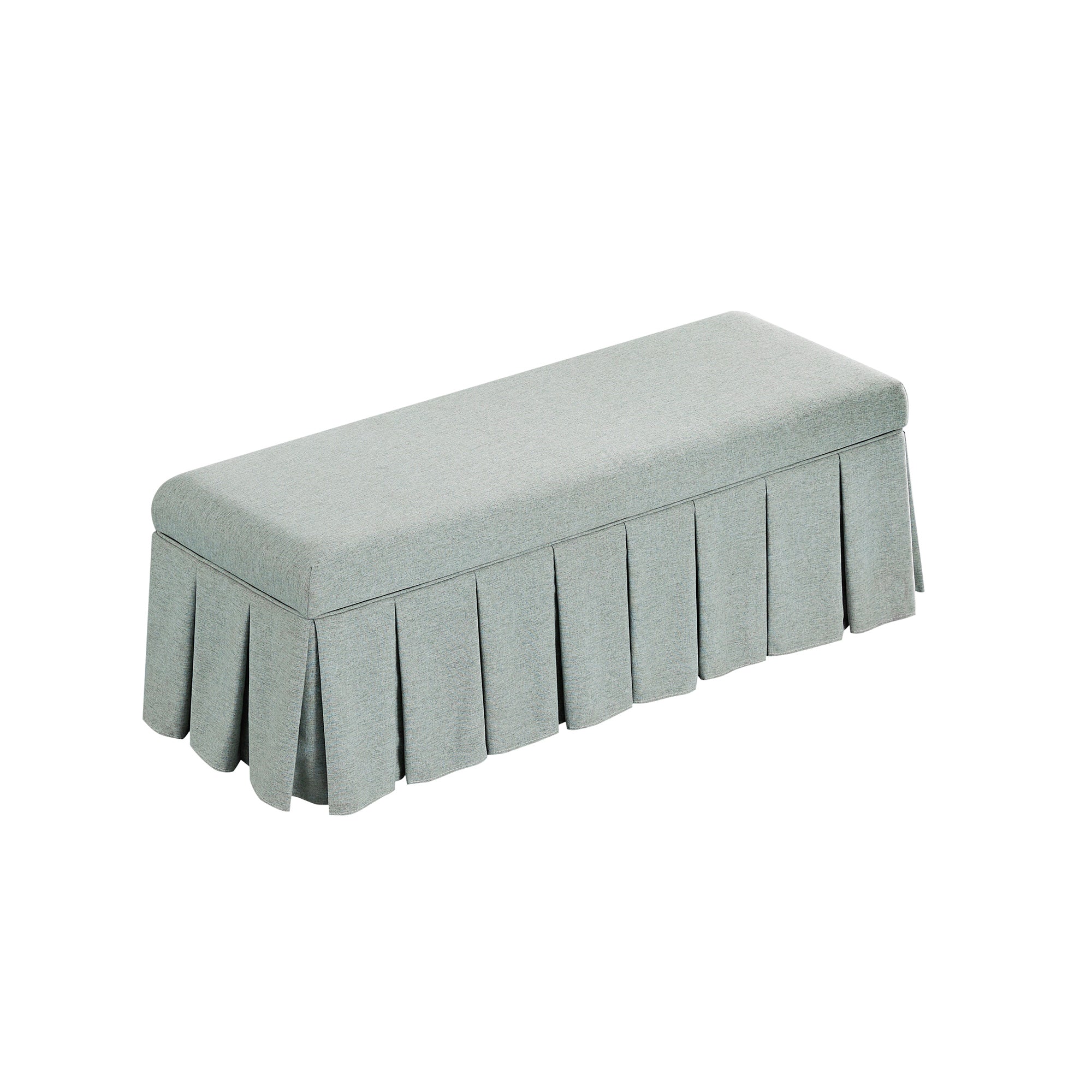 Egerton Box-Pleat Storage Bench, Pale Aqua Brushed Fabric