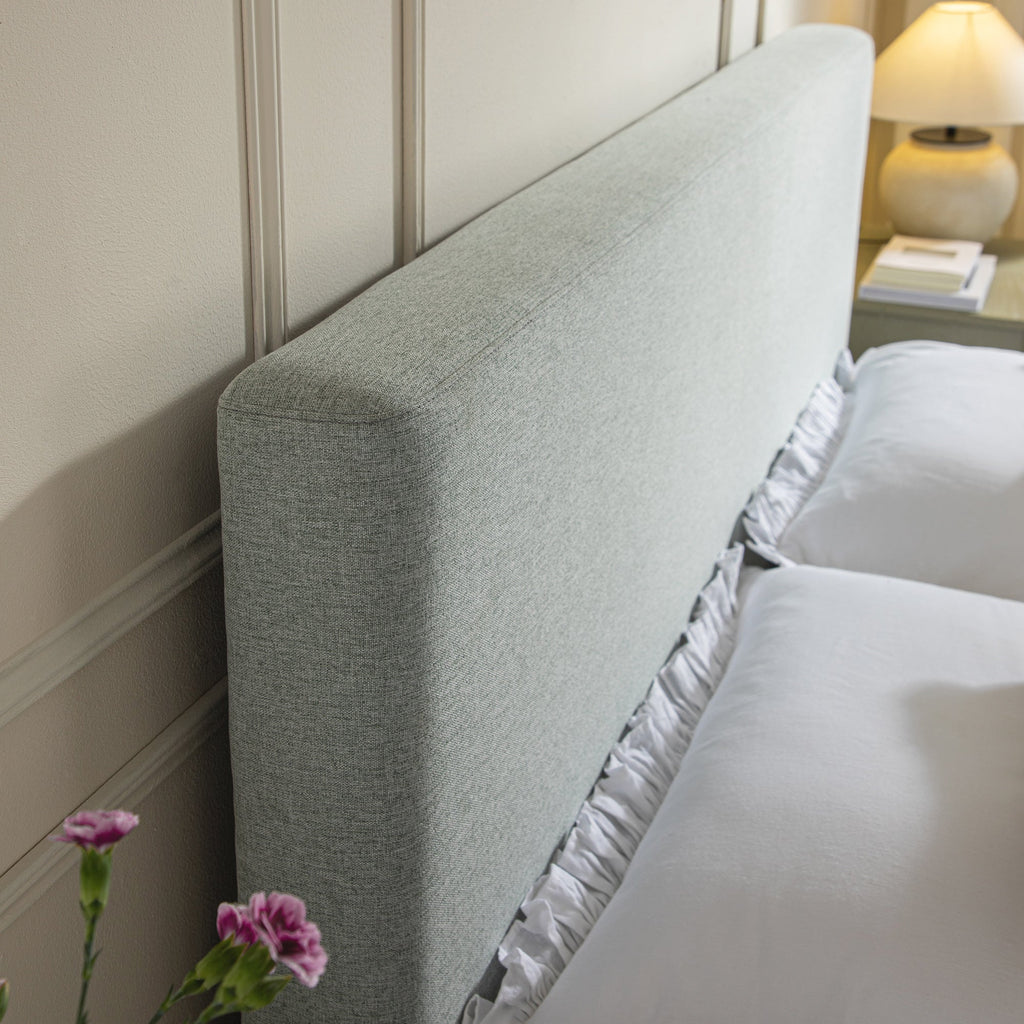 Egerton Box-Pleat Ottoman Storage Bed, Pale Aqua Brushed Fabric