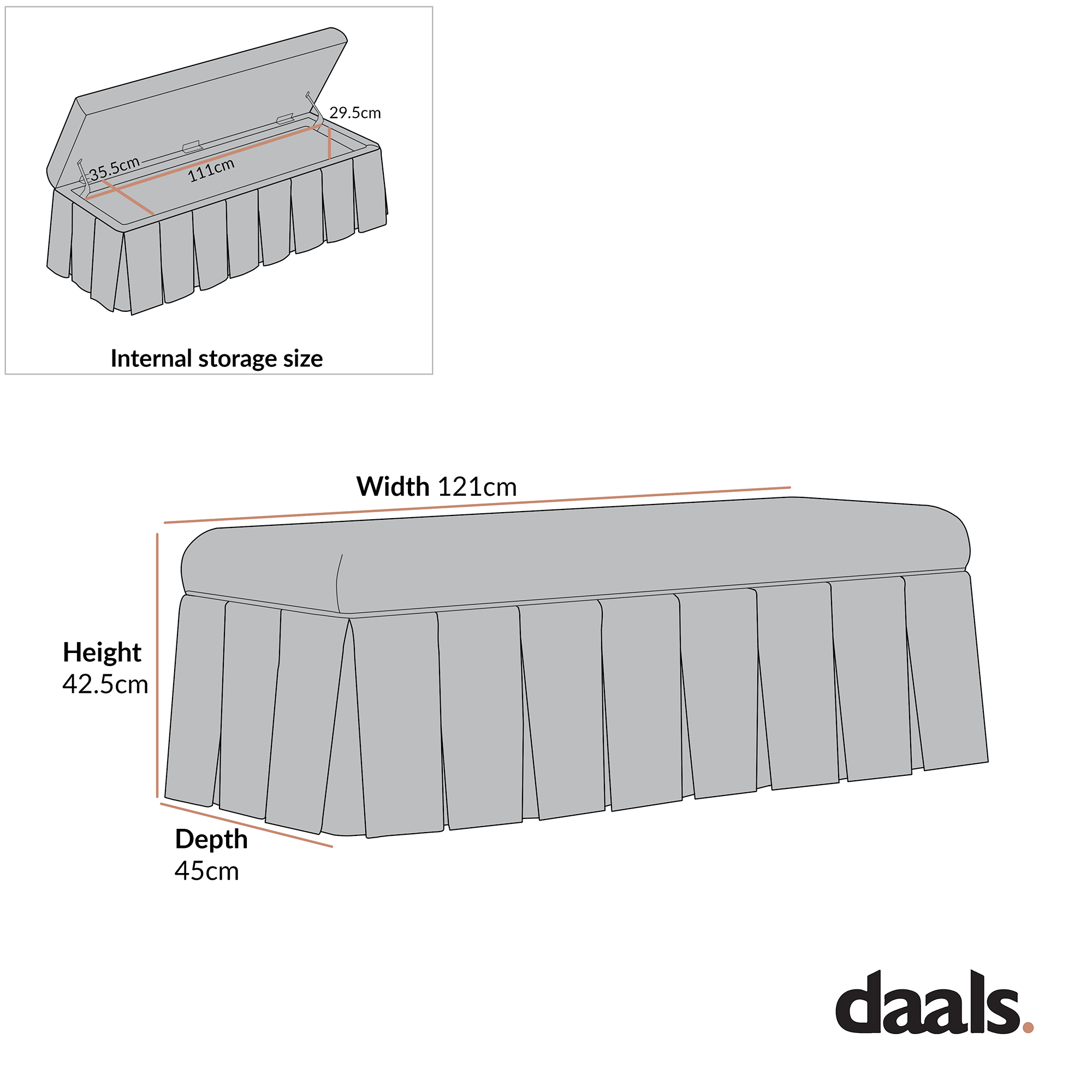 Egerton Box-Pleat Storage Bench, Blue Striped Linen