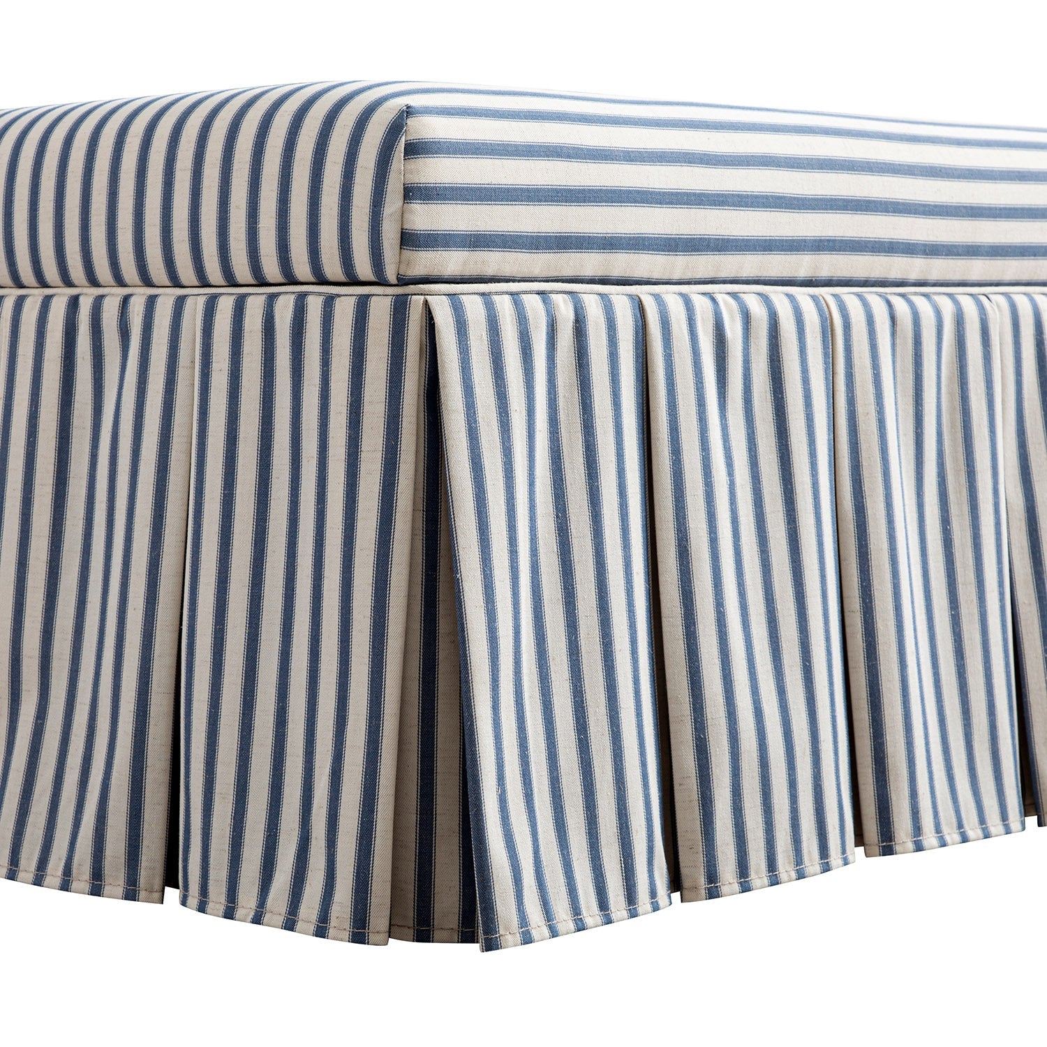 Egerton Box-Pleat Storage Bench, Blue Striped Linen