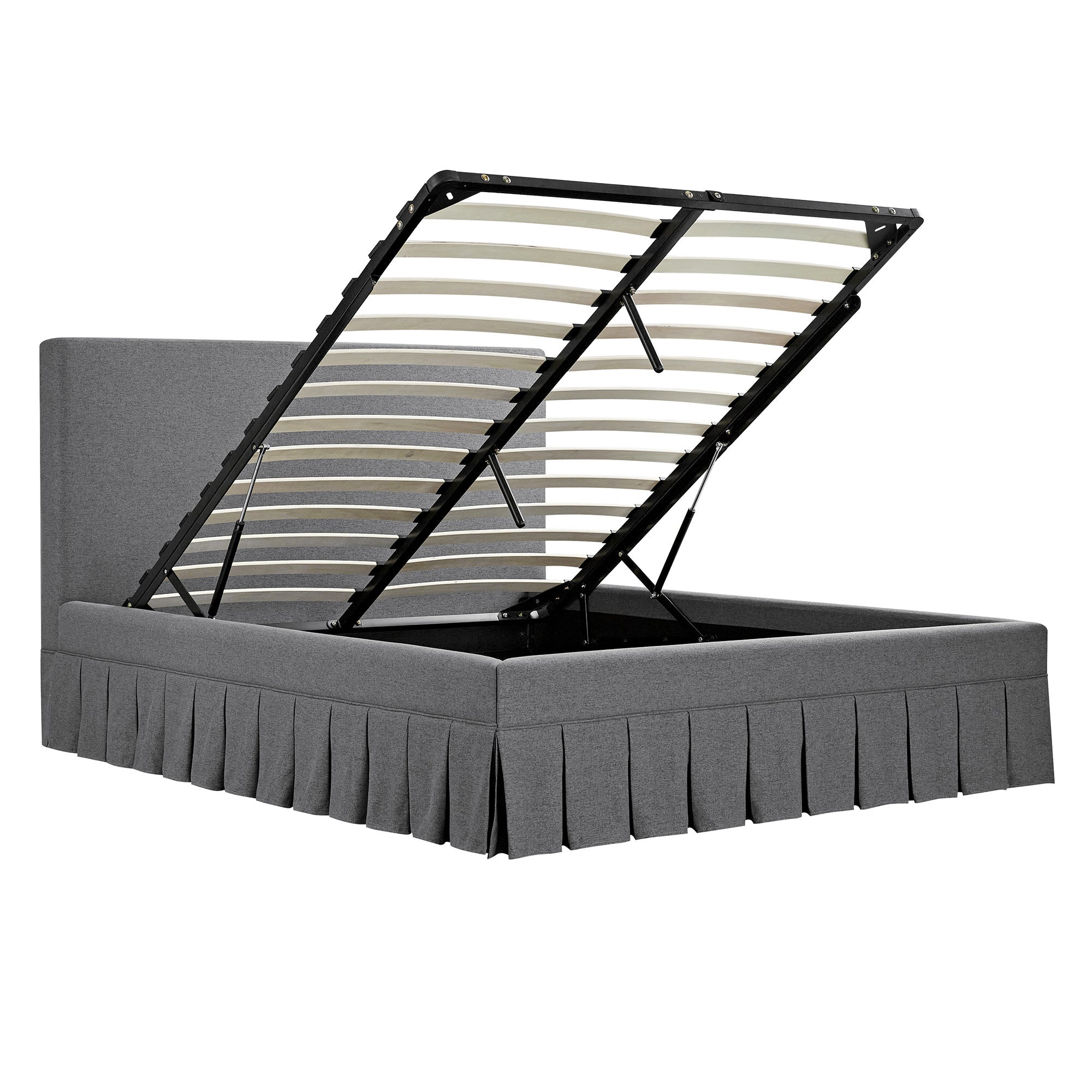 Egerton Box-Pleat Ottoman Storage Bed, Charcoal Brushed Fabric