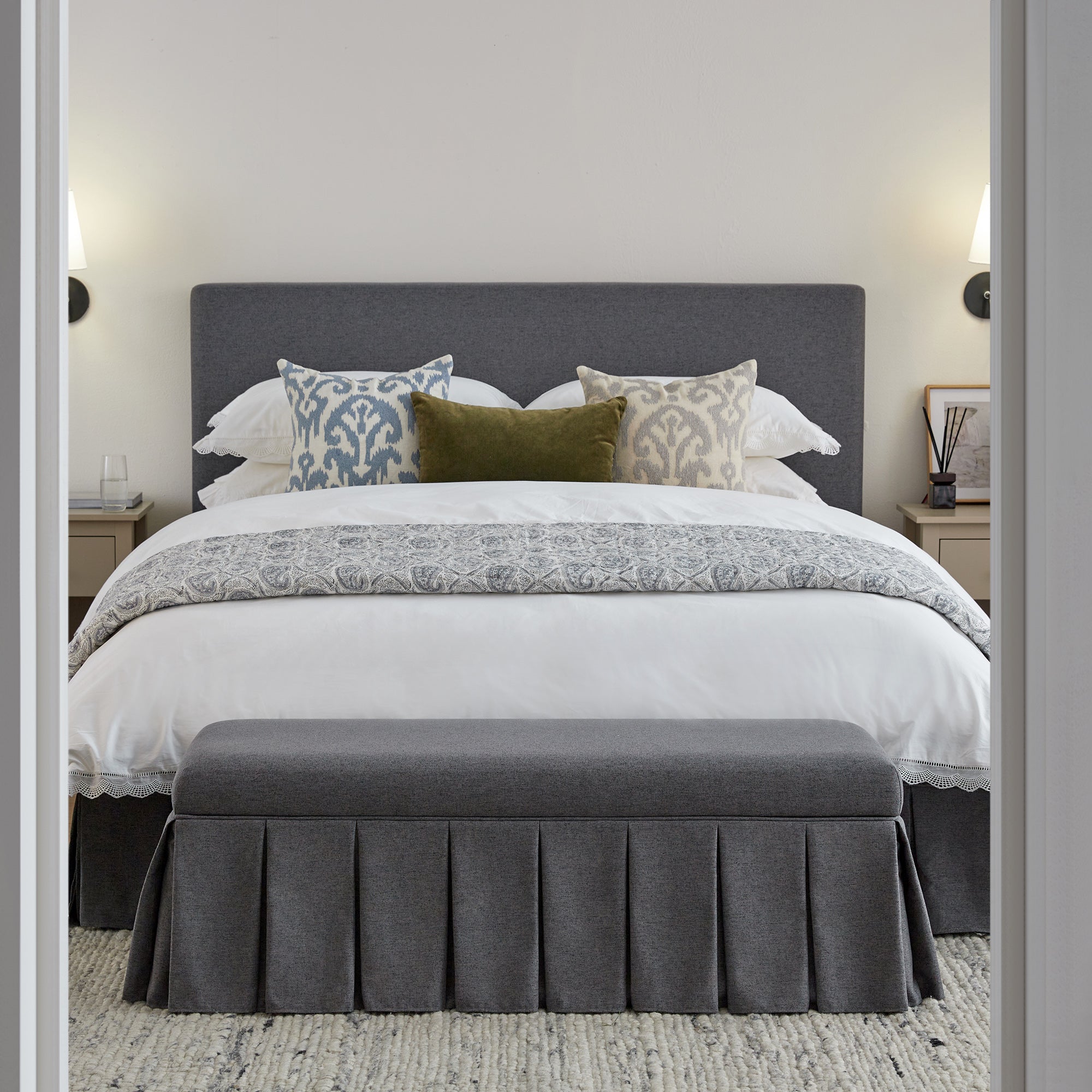 Egerton Box-Pleat Ottoman Storage Bed, Charcoal Brushed Fabric