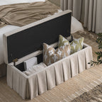 Egerton Box-Pleat Storage Bench, Oatmeal Brushed Fabric