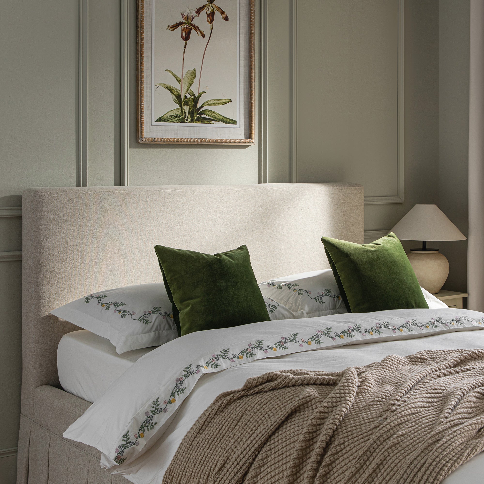 Egerton Box-Pleat Ottoman Storage Bed, Oatmeal Brushed Fabric