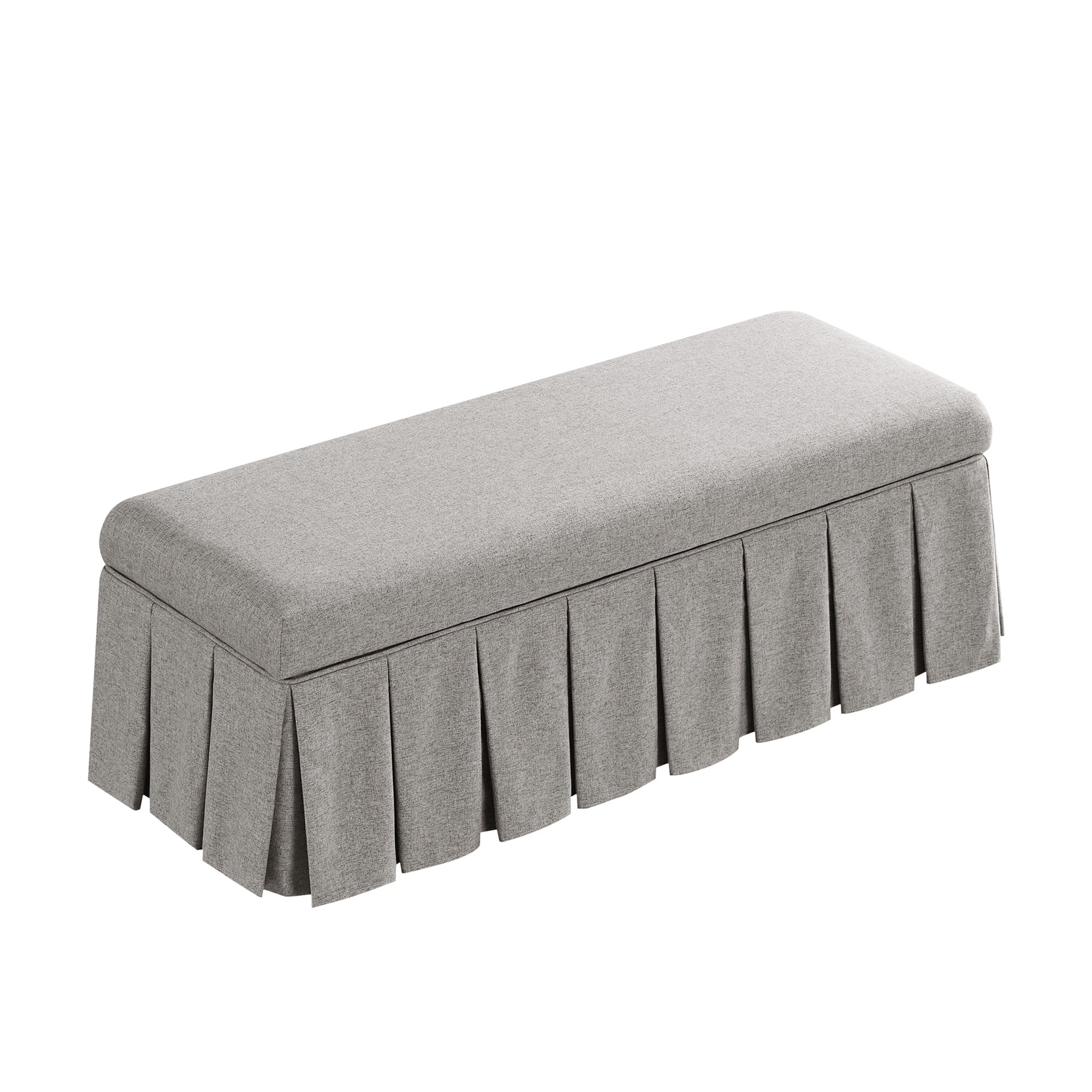 Egerton Box-Pleat Storage Bench, Stone Brushed Fabric