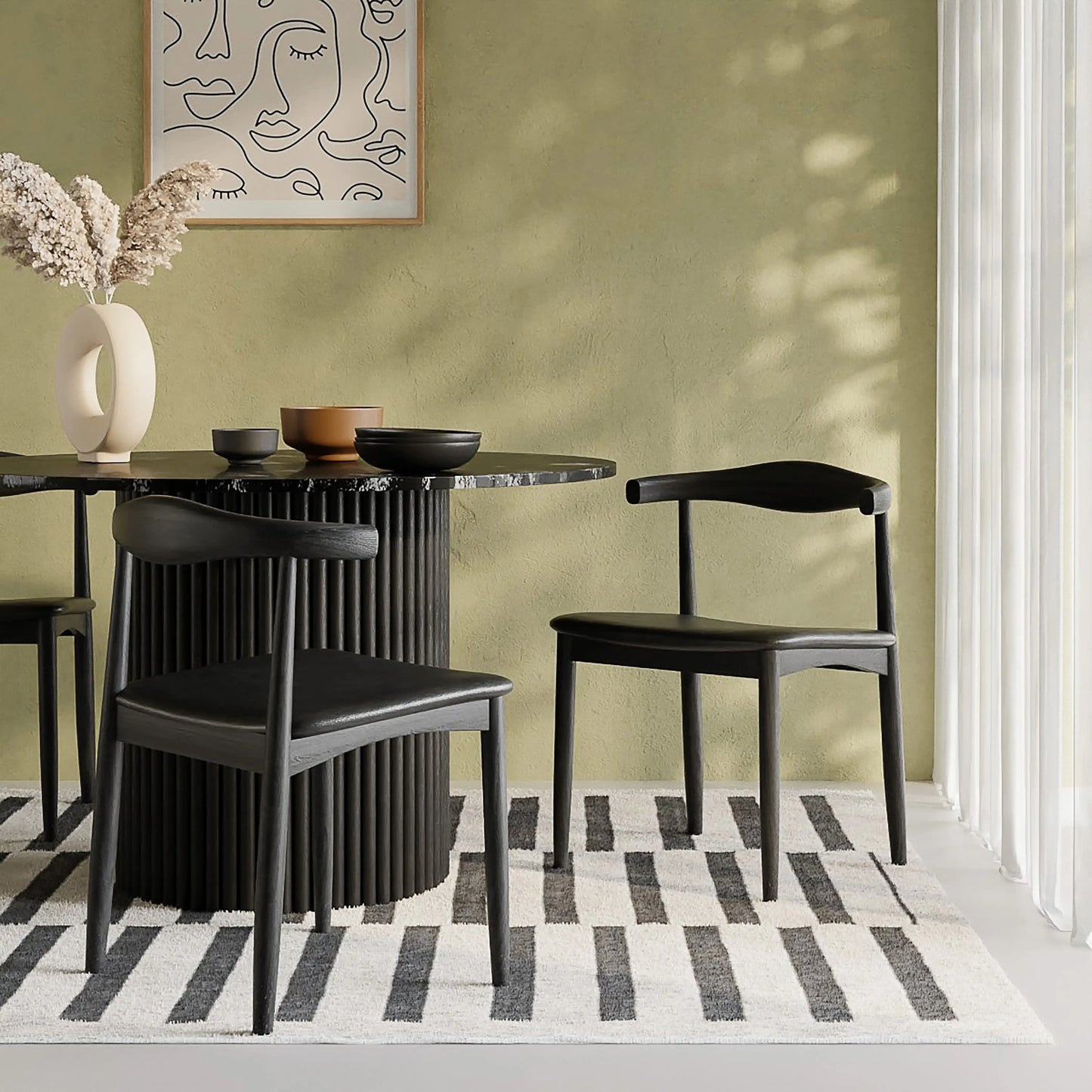 Aalborg Wooden Dining Chair | Black Faux Leather & Black