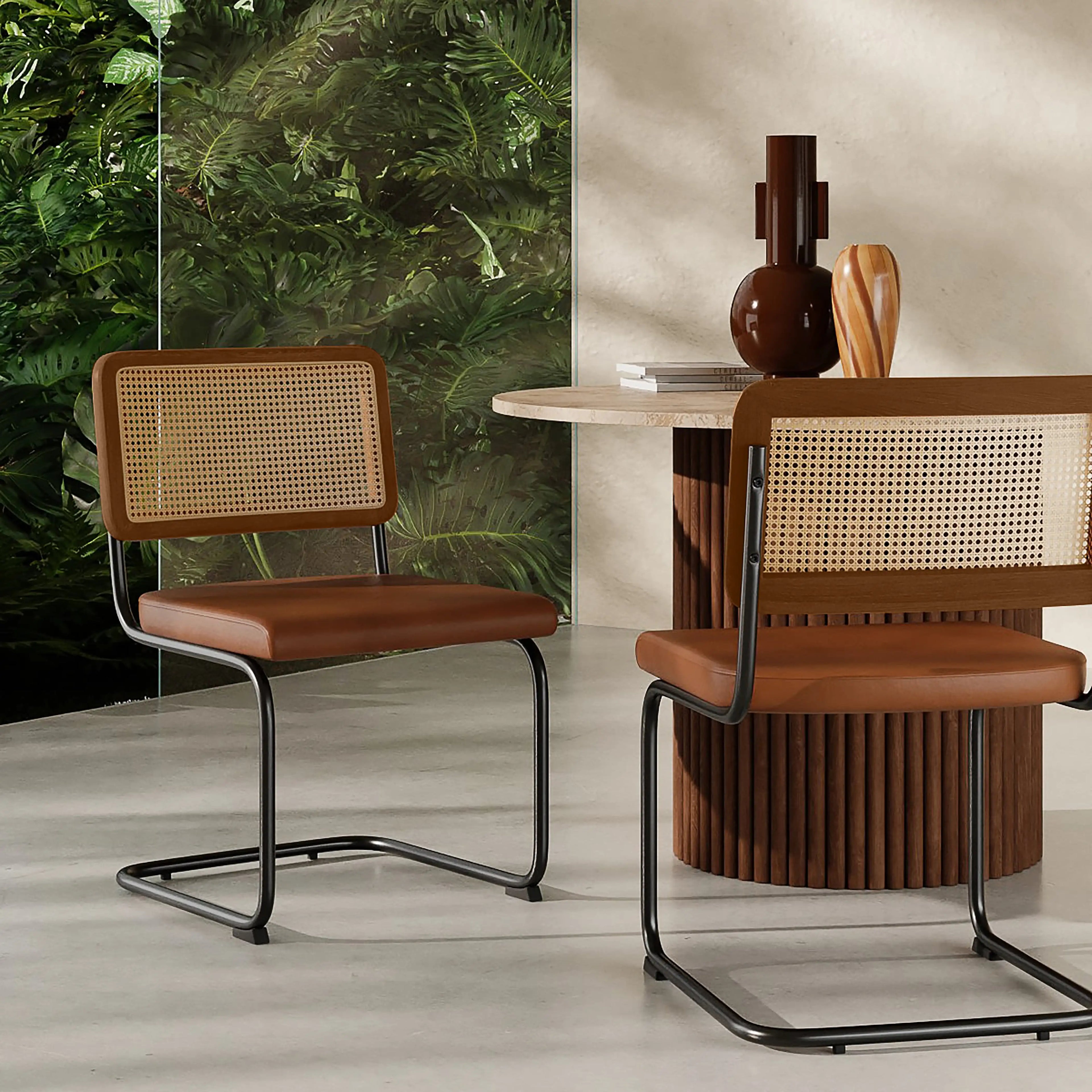 Kenton Dining Chair | Vintage Tan Faux Leather & Chrome