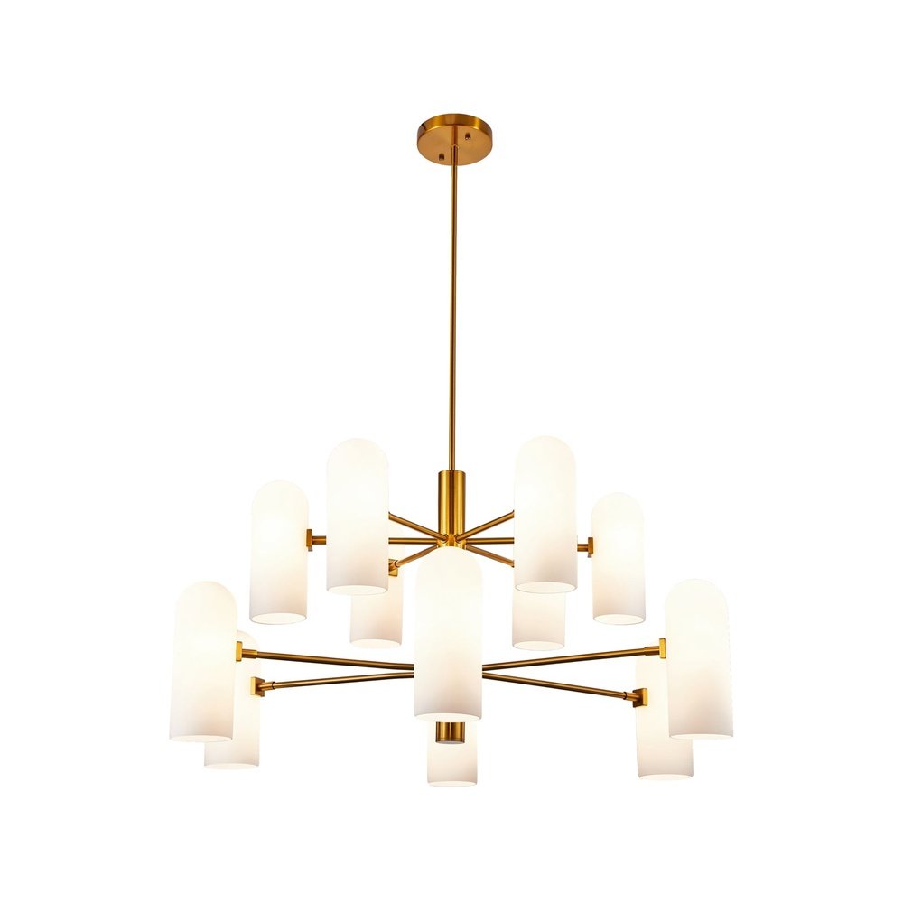 Pawson Chandelier - Brass & White Glass