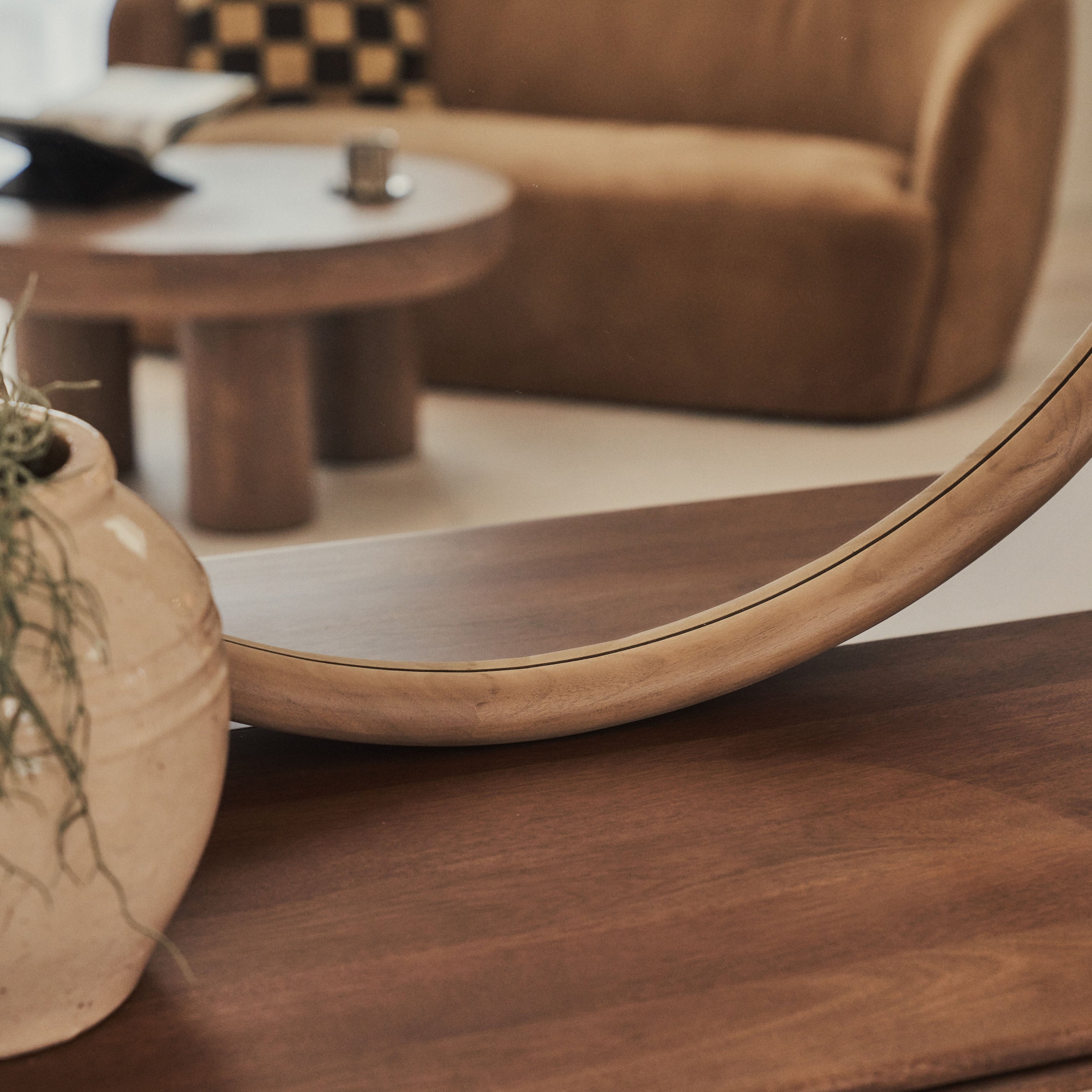 Amora - Large Warm Wood Round Wall Mirror 100cm x 100cm